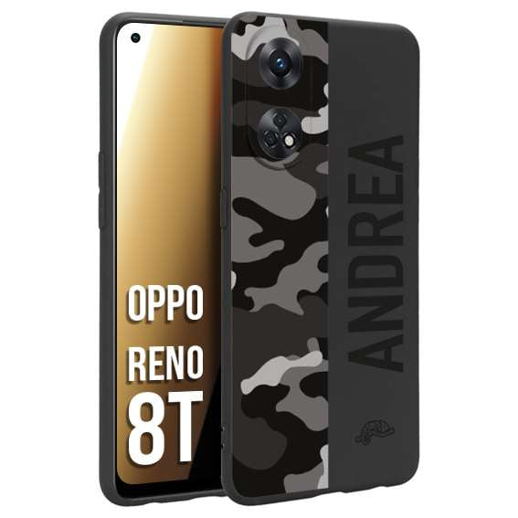 CUSTOMIZZA - Custodia cover nera morbida in tpu compatibile per Oppo Reno 8T camouflage mimetico militare personalizzata nome