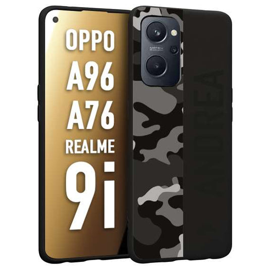 CUSTOMIZZA - Custodia cover nera morbida in tpu compatibile per Realme 9i - A96 - A76 camouflage mimetico militare personalizzata nome
