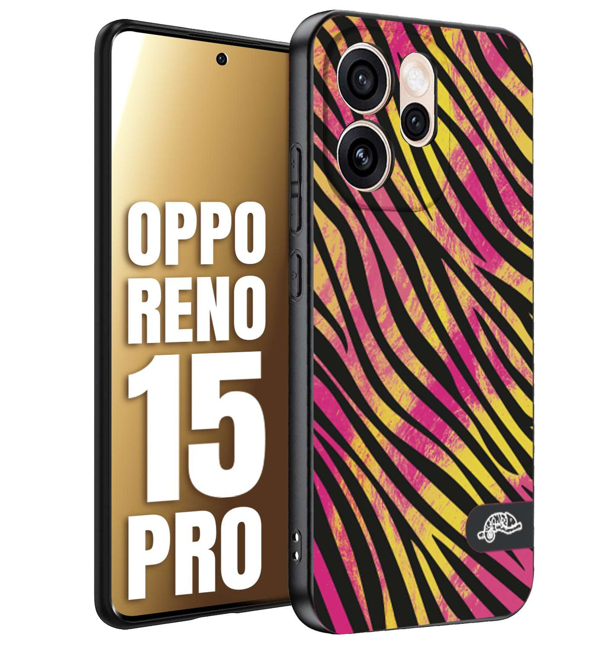 CUSTOMIZZA - Custodia cover nera morbida in tpu compatibile per Oppo Reno 15 PRO zebrata maculata a rilievo soft touch donna fucsia gialla