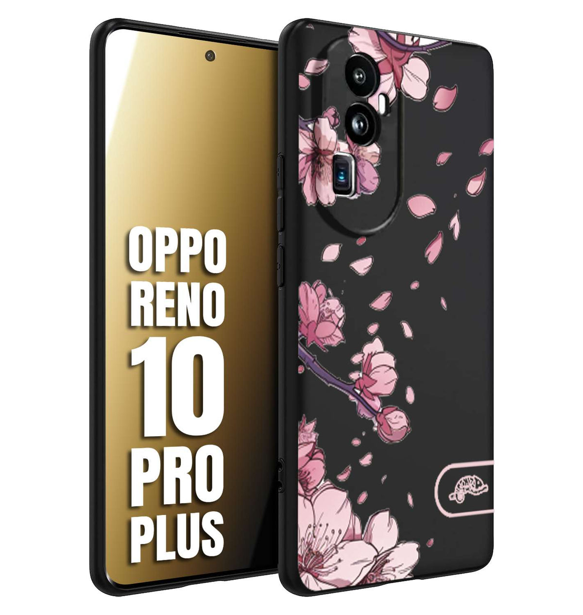 CUSTOMIZZA - Custodia cover nera morbida in tpu compatibile per Oppo Reno 10 PRO PLUS giapponese fiori di ciliegio in fiore a rilievo disegnata tattoo