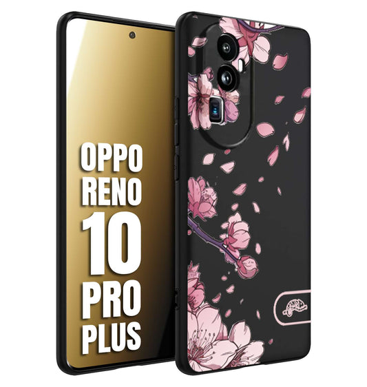 CUSTOMIZZA - Custodia cover nera morbida in tpu compatibile per Oppo Reno 10 PRO PLUS giapponese fiori di ciliegio in fiore a rilievo disegnata tattoo