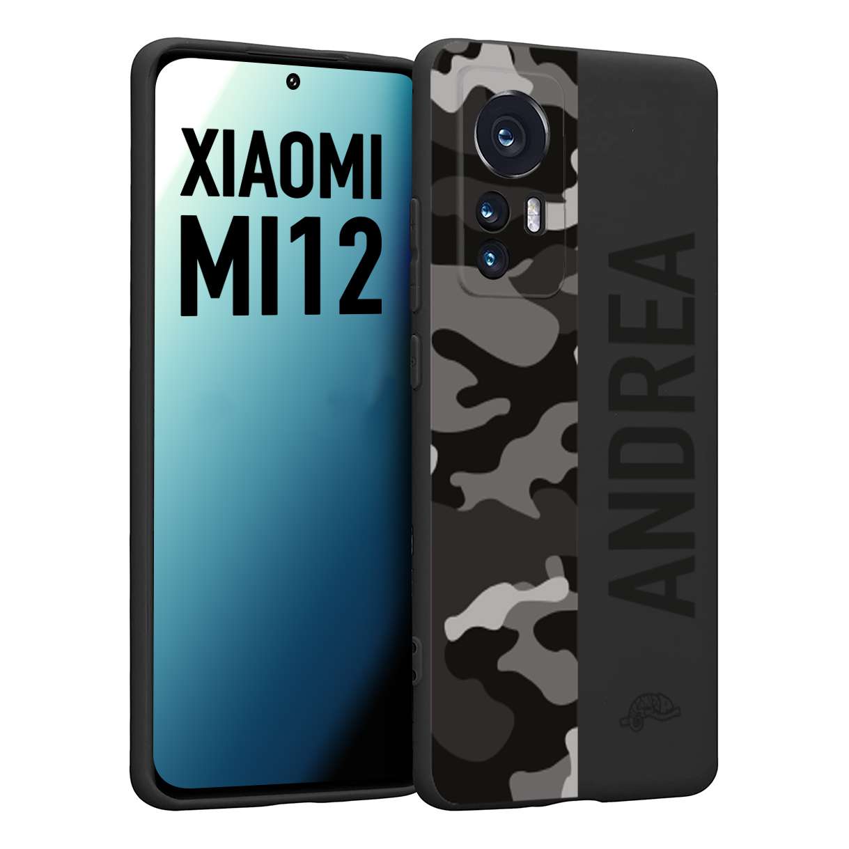 CUSTOMIZZA - Custodia cover nera morbida in tpu compatibile per Xiaomi 12 5G camouflage mimetico militare personalizzata nome