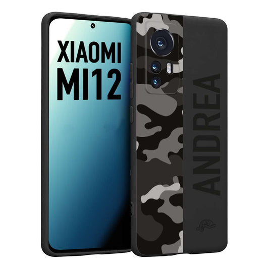 CUSTOMIZZA - Custodia cover nera morbida in tpu compatibile per Xiaomi 12 5G camouflage mimetico militare personalizzata nome