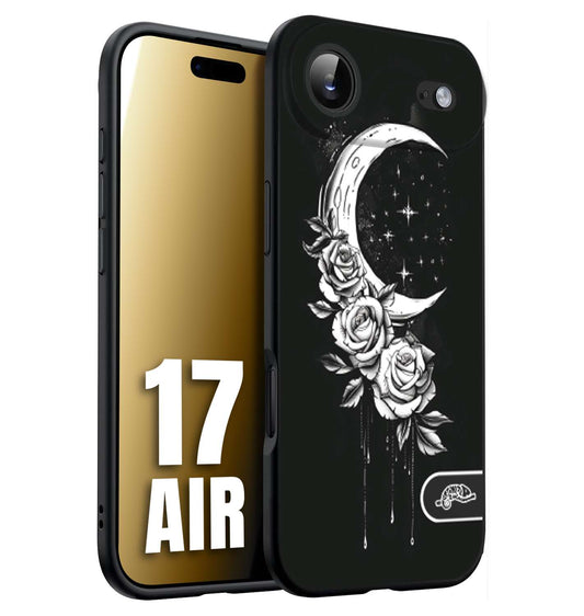 CUSTOMIZZA - Custodia cover nera morbida in tpu compatibile per iPhone 17 AIR luna e fiori moon flowers black and white bianco a rilievo disegnato