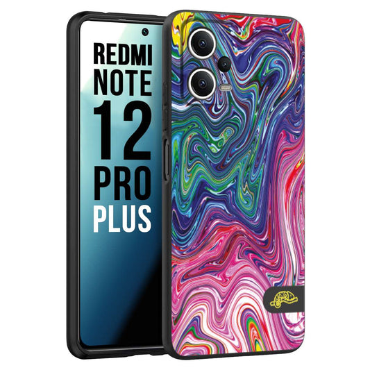 CUSTOMIZZA - Custodia cover nera morbida in tpu compatibile per Xiaomi Redmi Note 12 PRO PLUS colorata fantasia vortice marmo arcobaleno rosa blu fucsia