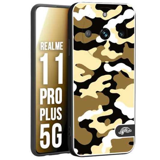 CUSTOMIZZA - Custodia cover nera morbida in tpu compatibile per Realme 11 PRO PLUS 5G camouflage mimetico militare giallo desert brown