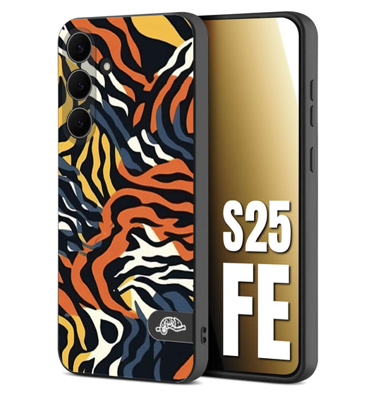 CUSTOMIZZA - Custodia cover nera morbida in tpu compatibile per Samsung S25 FE leopardato maculato tigrato tiger colorata gialla blu arancio