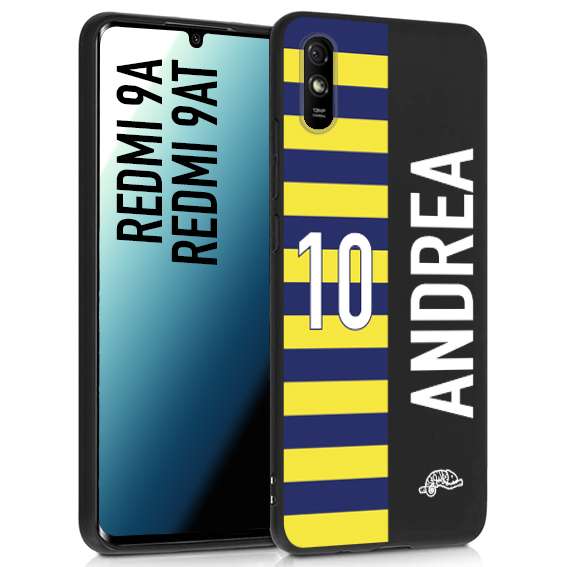 CUSTOMIZZA - Custodia cover nera morbida in tpu compatibile per Xiaomi Redmi 9A - 9AT personalizzata calcio football nome e numero calciatori giallo blu