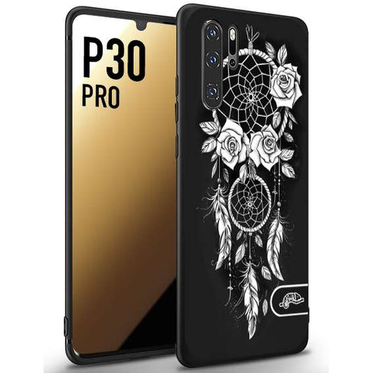 CUSTOMIZZA - Custodia cover nera morbida in tpu compatibile per Huawei P30 PRO acchiappasogni dreamcatcher black and white bianco a rilievo disegnato tattoo tatuaggio