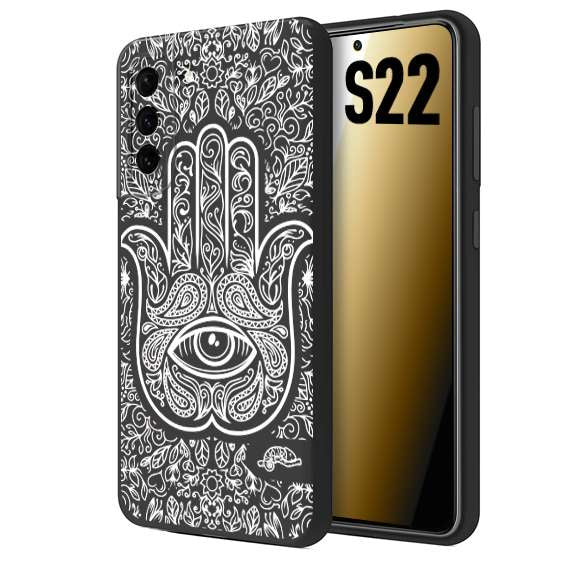 CUSTOMIZZA - Custodia cover nera morbida in tpu compatibile per Samsung S22 mano di fatima effetto rilievo mandala donna