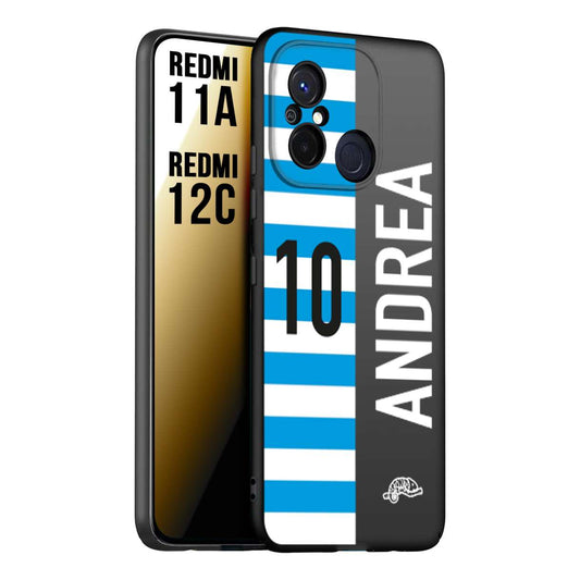 CUSTOMIZZA - Custodia cover nera morbida in tpu compatibile per Xiaomi Redmi 11A - 12C personalizzata calcio football nome e numero calciatori biancazzurri