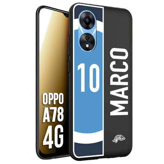 CUSTOMIZZA - Custodia cover nera morbida in tpu compatibile per Oppo A78 4G personalizzata calcio football nome e numero calciatori biancoazzurri bianco celesti