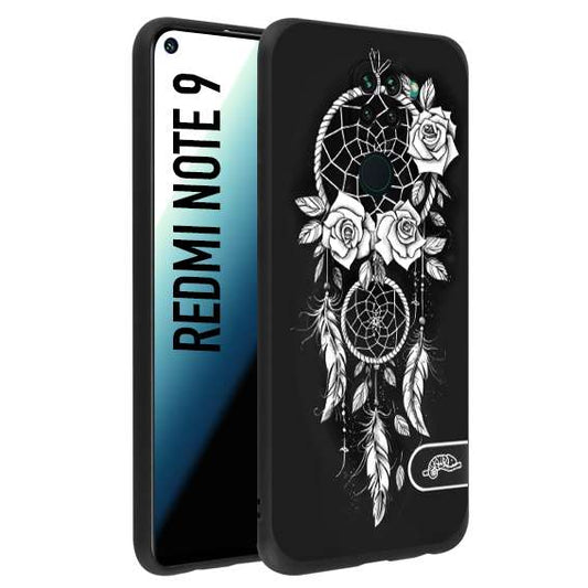 CUSTOMIZZA - Custodia cover nera morbida in tpu compatibile per Xiaomi Redmi Note 9 acchiappasogni dreamcatcher black and white bianco a rilievo disegnato tattoo tatuaggio