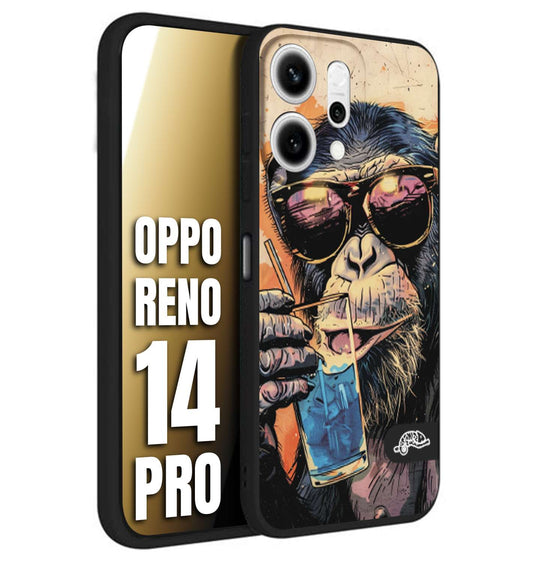 CUSTOMIZZA - Custodia cover nera morbida in tpu compatibile per Oppo Reno 14 PRO estate disegnata cocktails animali simpatici scimmia monkey negroni
