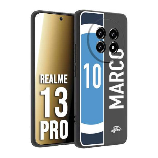CUSTOMIZZA - Custodia cover nera morbida in tpu compatibile per Realme 13 PRO personalizzata calcio football nome e numero calciatori biancoazzurri bianco celesti