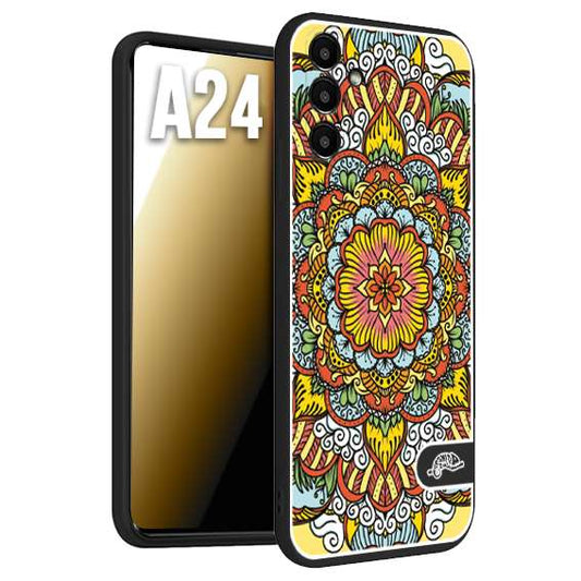 CUSTOMIZZA - Custodia cover nera morbida in tpu compatibile per Samsung A24 mandala colorato fiore nuvole arancione