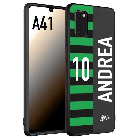 CUSTOMIZZA - Custodia cover nera morbida in tpu compatibile per Samsung A41 personalizzata calcio football nome e numero calciatori neroverde