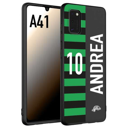 CUSTOMIZZA - Custodia cover nera morbida in tpu compatibile per Samsung A41 personalizzata calcio football nome e numero calciatori neroverde