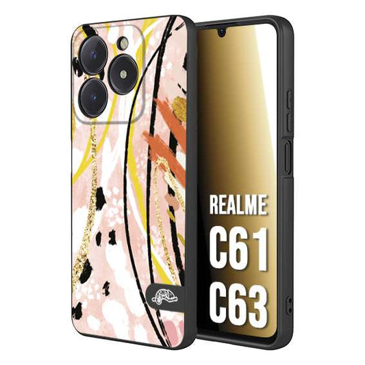 CUSTOMIZZA - Custodia cover nera morbida in tpu compatibile per Oppo C61 - C63 fiori astratti donna zebrato leopardato fantasia dorata gialla rosa colorata