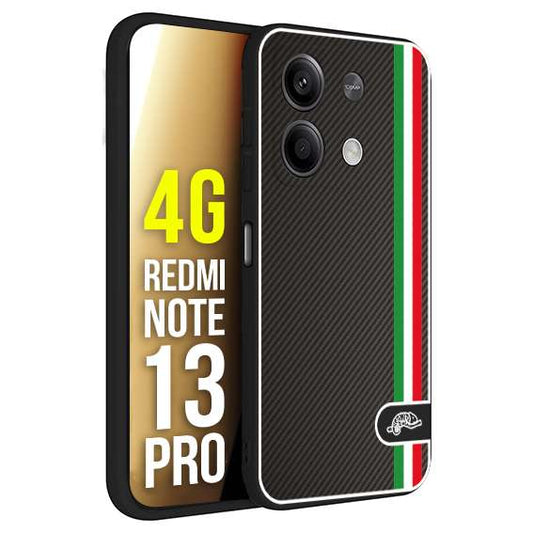 CUSTOMIZZA - Custodia cover nera morbida in tpu compatibile per Xiaomi Redmi Note 13 PRO 4G effetto fibra di carbonio bandiera Italia made in Italy