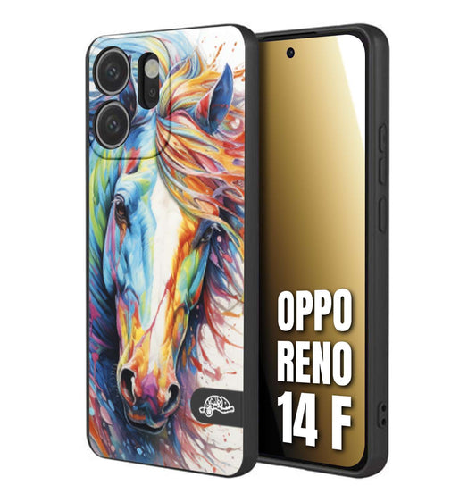 CUSTOMIZZA - Custodia cover nera morbida in tpu compatibile per Oppo Reno 14 F animali color cavallo horse viso colori vibranti disegnato schizzo