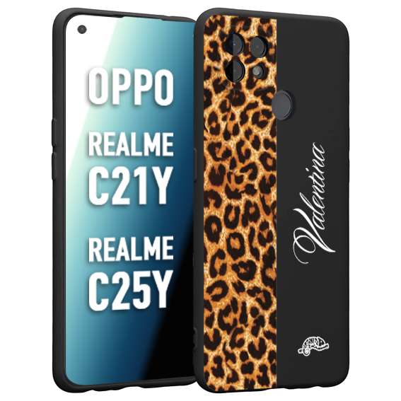 CUSTOMIZZA - Custodia cover nera morbida in tpu compatibile per Oppo Realme C21Y - C25Y custom nome scritta leopardato maculato donna marrone leopard