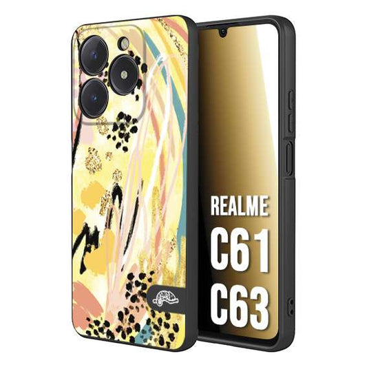 CUSTOMIZZA - Custodia cover nera morbida in tpu compatibile per Oppo C61 - C63 astratti donna flower fantasia estate gialla rosa leopardata