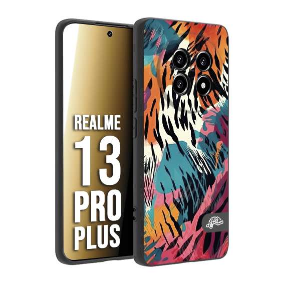 CUSTOMIZZA - Custodia cover nera morbida in tpu compatibile per Realme 13 PRO PLUS leopardato maculato tigrato tiger colorata summer color