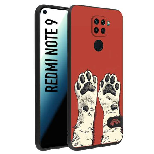 CUSTOMIZZA - Custodia cover nera morbida in tpu compatibile per Xiaomi Redmi Note 9 zampe di gatto cat paws rossa red disegnata fumetto cartoon