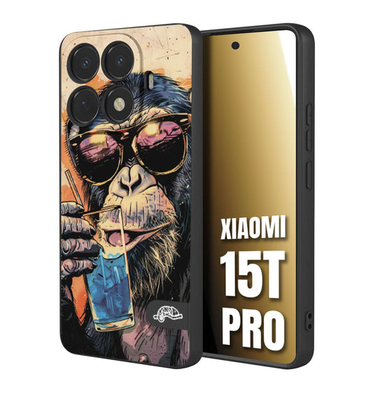 CUSTOMIZZA - Custodia cover nera morbida in tpu compatibile per Xiaomi 15T PRO estate disegnata cocktails animali simpatici scimmia monkey negroni