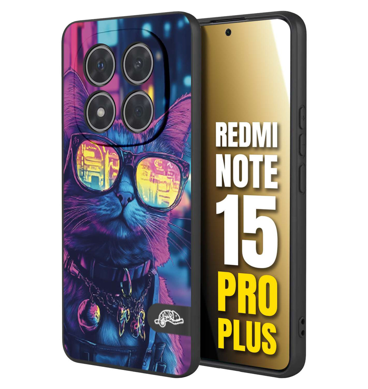 CUSTOMIZZA - Custodia cover nera morbida in tpu compatibile per Xiaomi Redmi Note 15 PRO PLUS animali cyberpunk gatto street cat fucsia blu giallo