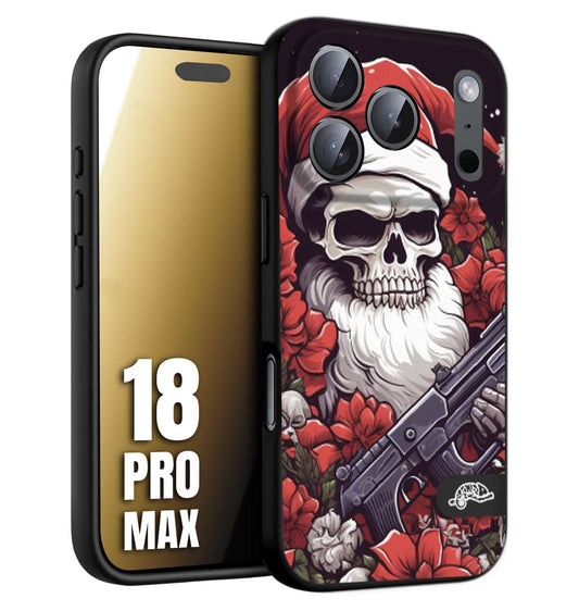 CUSTOMIZZA - Custodia cover nera morbida in tpu compatibile per iPhone 18 PRO MAX teschio natale santa claus fiori tattoo disegnato