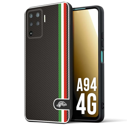 CUSTOMIZZA - Custodia cover nera morbida in tpu compatibile per Oppo A94 4G effetto fibra di carbonio bandiera Italia made in Italy