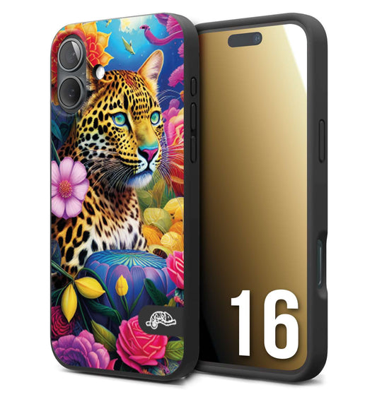 CUSTOMIZZA - Custodia cover nera morbida in tpu compatibile per iPhone 16 astratti donna flower fantasia leopardo ghepardo animali colorati