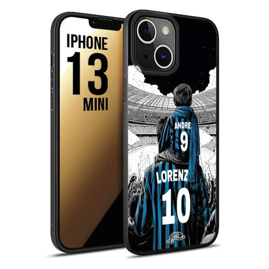 CUSTOMIZZA - Custodia cover nera morbida in tpu compatibile per iPhone 13 MINI personalizzata calcio football padre e figlio calciatori nerazzurra