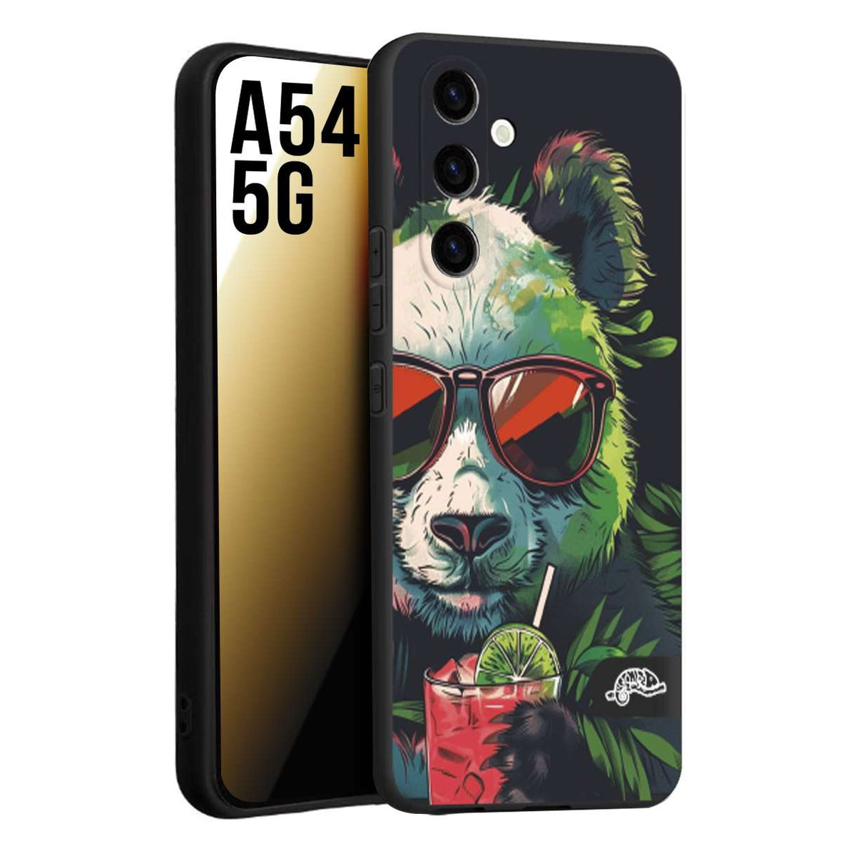 CUSTOMIZZA - Custodia cover nera morbida in tpu compatibile per Samsung A54 5G estate disegnata cocktails animali simpatici panda mojito