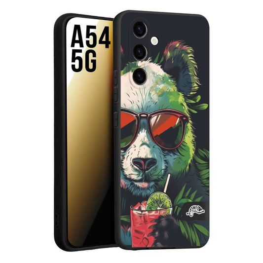 CUSTOMIZZA - Custodia cover nera morbida in tpu compatibile per Samsung A54 5G estate disegnata cocktails animali simpatici panda mojito