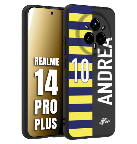CUSTOMIZZA - Custodia cover nera morbida in tpu compatibile per Realme 14 PRO PLUS personalizzata calcio football nome e numero calciatori giallo blu
