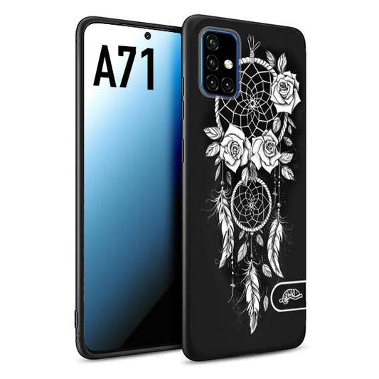 CUSTOMIZZA - Custodia cover nera morbida in tpu compatibile per Samsung A71 acchiappasogni dreamcatcher black and white bianco a rilievo disegnato tattoo tatuaggio