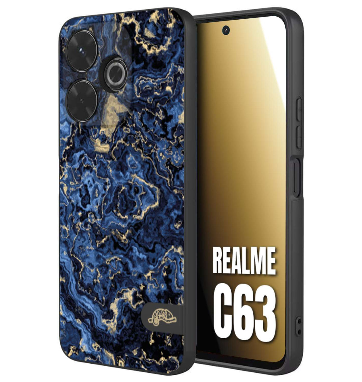 CUSTOMIZZA - Custodia cover nera morbida in tpu compatibile per Realme C63 effetto marmo marble blu venature dorato psichedelico