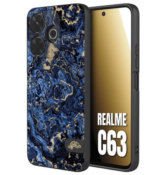 CUSTOMIZZA - Custodia cover nera morbida in tpu compatibile per Realme C63 effetto marmo marble blu venature dorato psichedelico