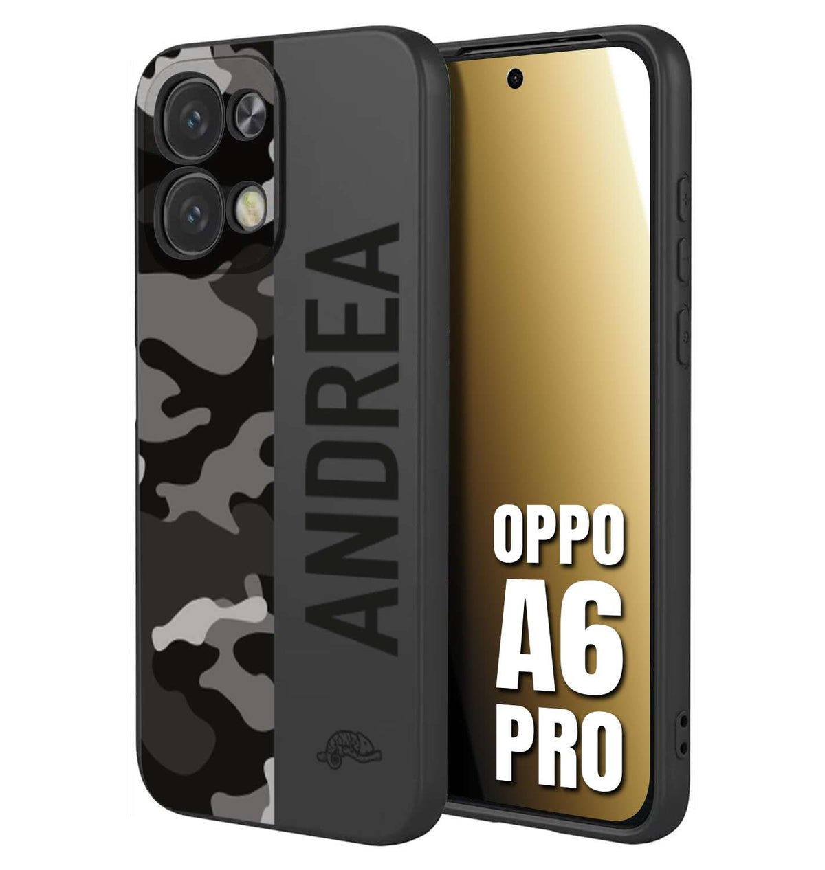 CUSTOMIZZA - Custodia cover nera morbida in tpu compatibile per Oppo A6 PRO camouflage mimetico militare personalizzata nome