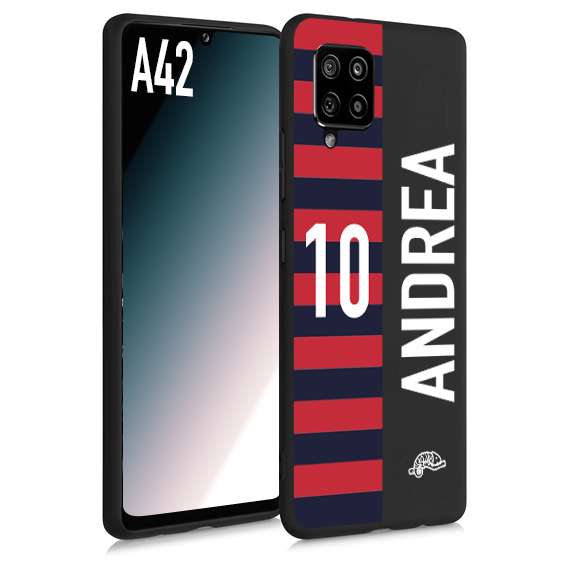 CUSTOMIZZA - Custodia cover nera morbida in tpu compatibile per Samsung A42 personalizzata calcio football nome e numero calciatori rossoblu