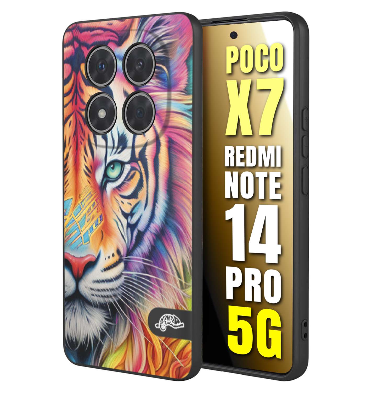 CUSTOMIZZA - Custodia cover nera morbida in tpu compatibile per Xiaomi Redmi Note 14 PRO 5G animali color tigre tiger viso colori vibranti disegnato schizzo