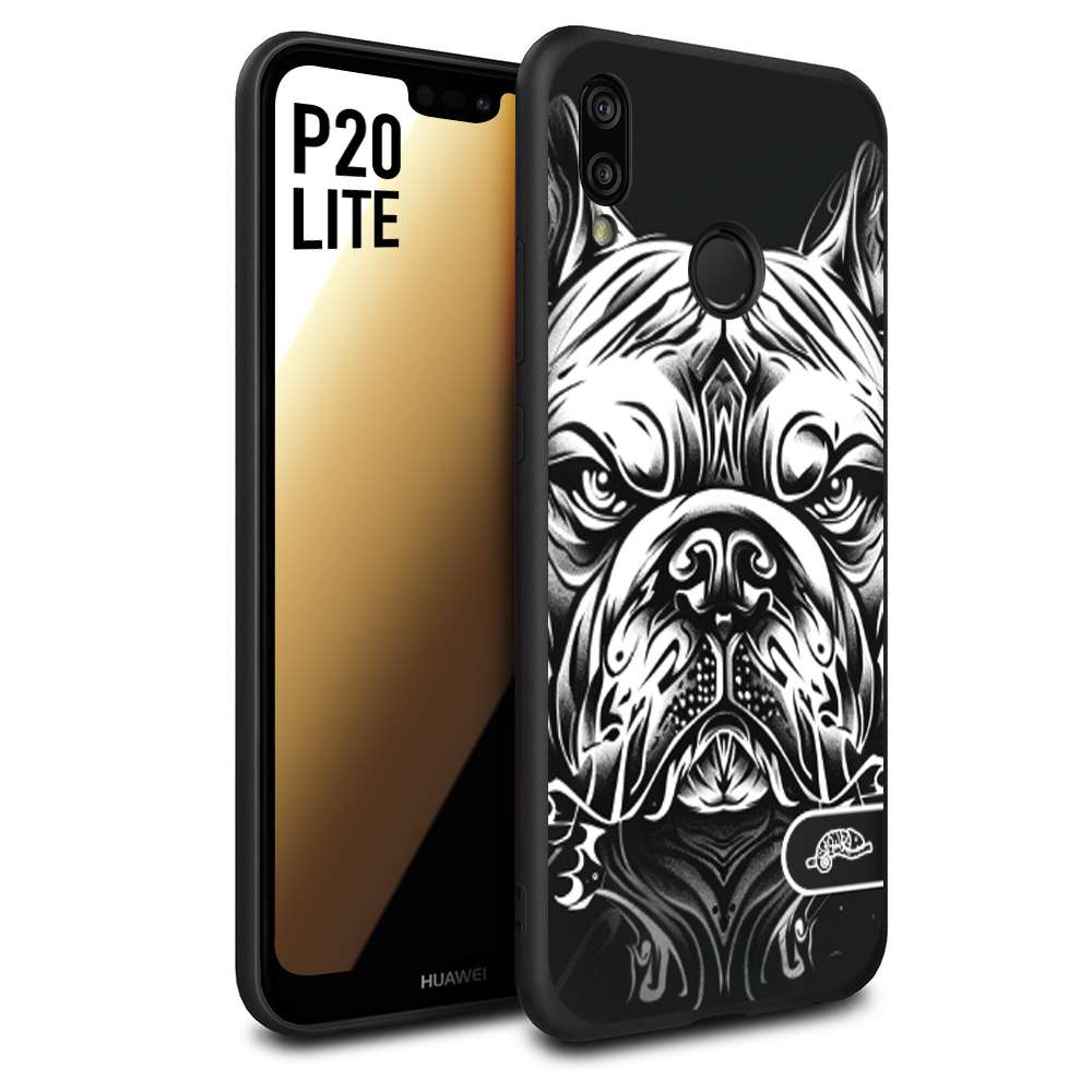 CUSTOMIZZA - Custodia cover nera morbida in tpu compatibile per Huawei P20 LITE bulldog bianco a rilievo disegnato tattoo tatuaggio