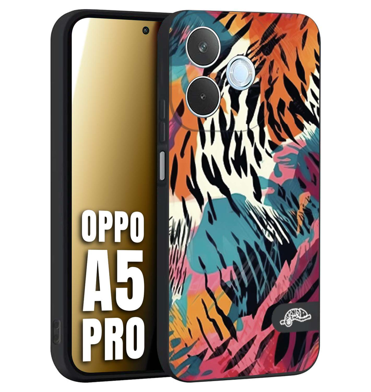 CUSTOMIZZA - Custodia cover nera morbida in tpu compatibile per Oppo A5 PRO leopardato maculato tigrato tiger colorata summer color