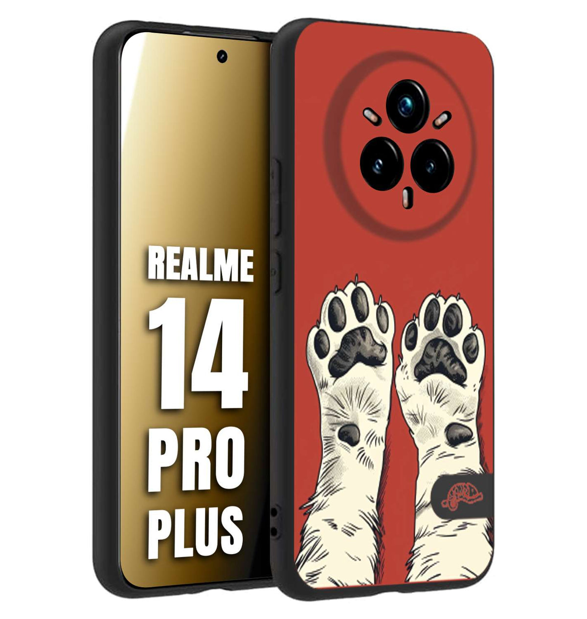 CUSTOMIZZA - Custodia cover nera morbida in tpu compatibile per Realme 14 PRO PLUS zampe di gatto cat paws rossa red disegnata fumetto cartoon