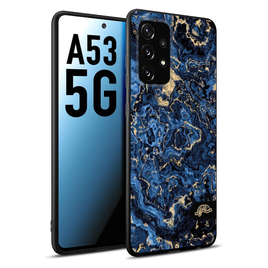 CUSTOMIZZA - Custodia cover nera morbida in tpu compatibile per Samsung A53 5G effetto marmo marble blu venature dorato psichedelico