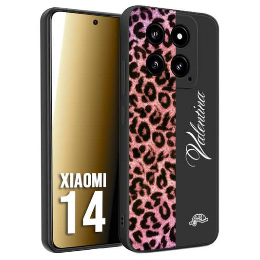 CUSTOMIZZA - Custodia cover nera morbida in tpu compatibile per Xiaomi 14 leopardato rosa fucsia personalizzata nome iniziali