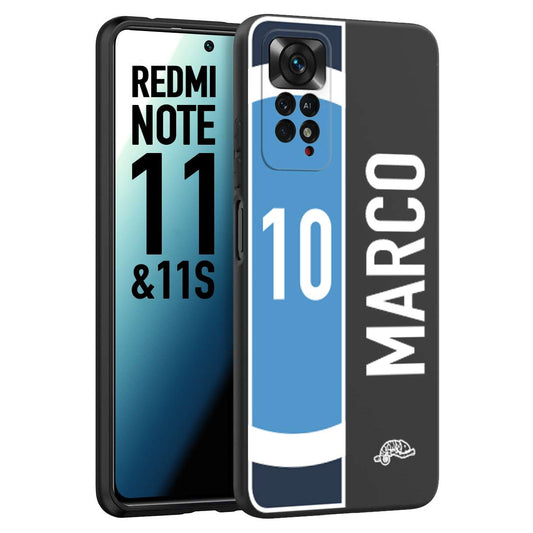 CUSTOMIZZA - Custodia cover nera morbida in tpu compatibile per Xiaomi Redmi Note 11 -  Note 11S personalizzata calcio football nome e numero calciatori biancoazzurri bianco celesti